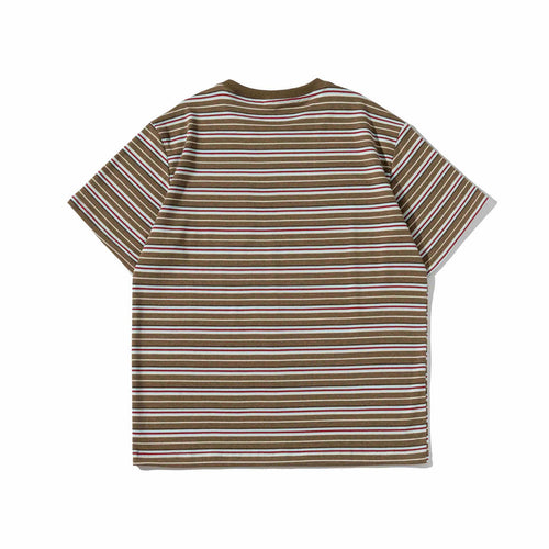 Loose Fit Striped Short Sleeve T-Shirt for Men with Patch Pocket and Label Design