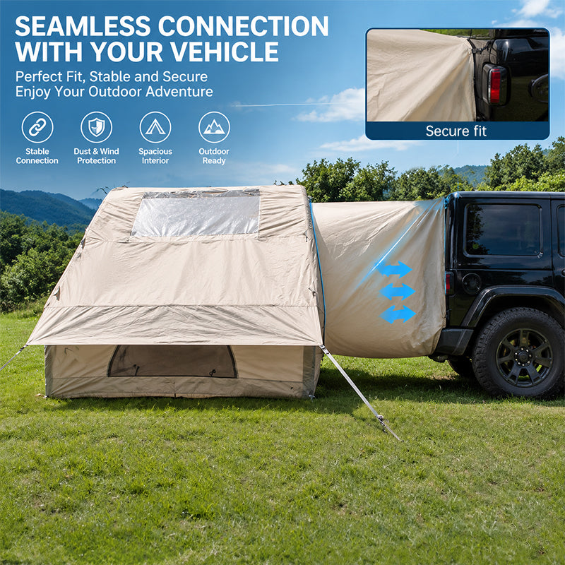 Inflatable Car Tent with Skylight – Blow Up Car Rear Tent with Pump, 6.3㎡ Air Glamping SUV Tailgate Tent