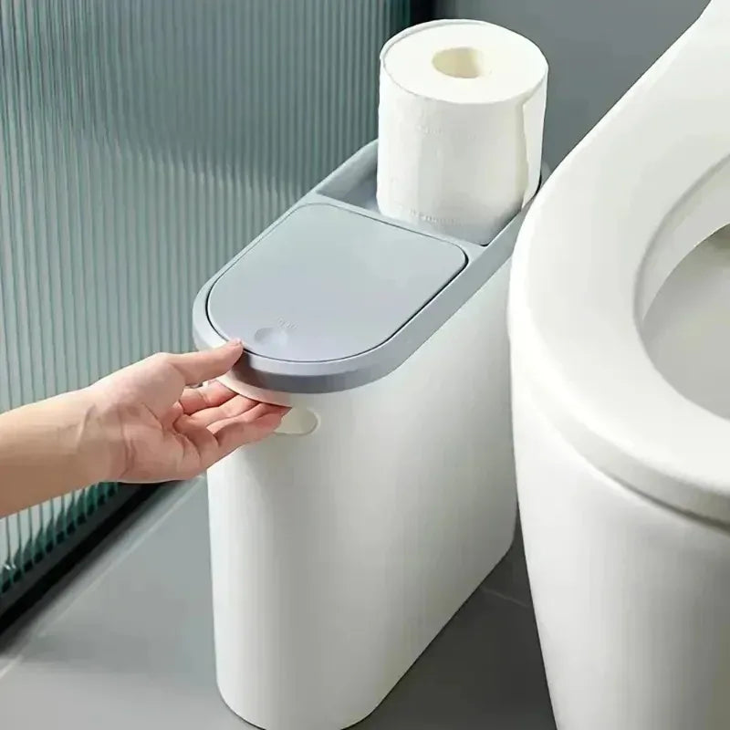 Narrow Press-Lid Waste Bin