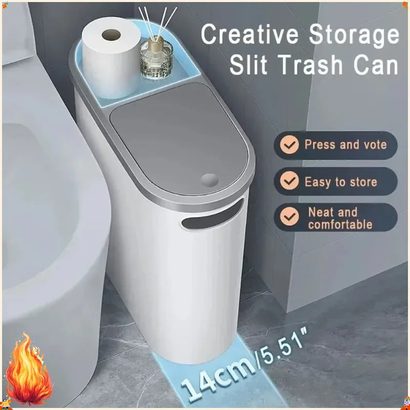 Narrow Press-Lid Waste Bin