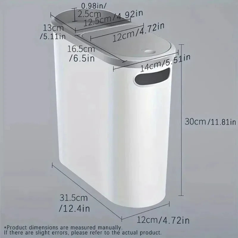 Narrow Press-Lid Waste Bin