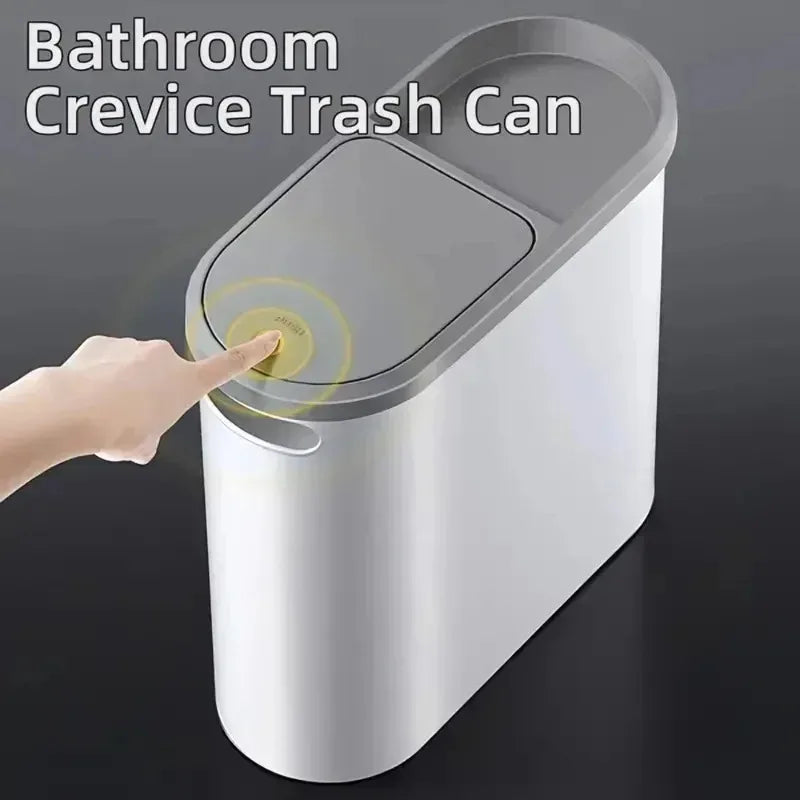 Narrow Press-Lid Waste Bin